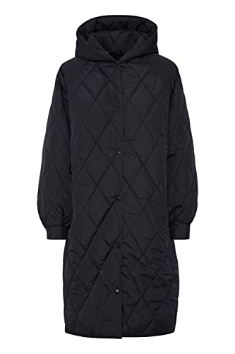 Ichi IHHANSA JA Damen Steppmantel Wintermantel Winterjacke Steppmantel mit Druckknöpfen und Kapuze, Größe:L, Farbe:Dark Navy (194013) von Ichi