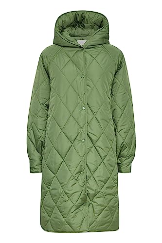 ICHI IHHANSA JA Damen Steppmantel Wintermantel Winterjacke Steppmantel mit Druckknöpfen und Kapuze, Größe:M, Farbe:Willow Bough (180119) von ICHI