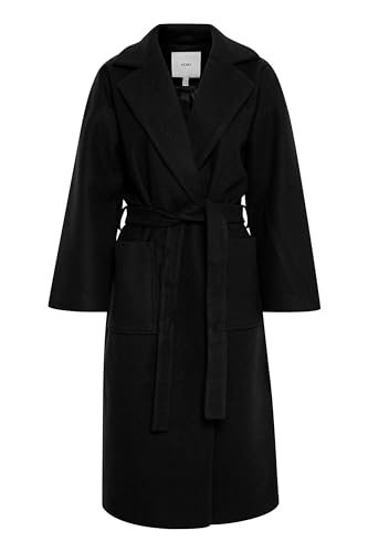 ICHI IHJANNET JA2 Damen Wintermantel Wollmantel Winterjacke mit Reverskragen Taschen und Gürtel, Größe:40, Farbe:Black (194008) von ICHI