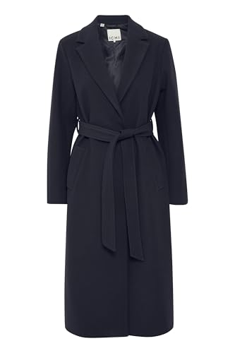 ICHI IHJannet Damen Mantel Jacke Winterjacke mit Bindegürtel Eingrifftaschen Reverskragen Regular fit, Größe:42, Farbe:Dark Navy (194013) von ICHI