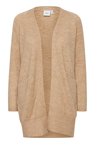 ICHI IHKAMARA CA2 Damen Lange Strickjacke Feinstrick Cardigan Longstrickjacke Long-Strickcardigan Regular-Fit, Größe:2XL, Farbe:Nomad (161212) von ICHI