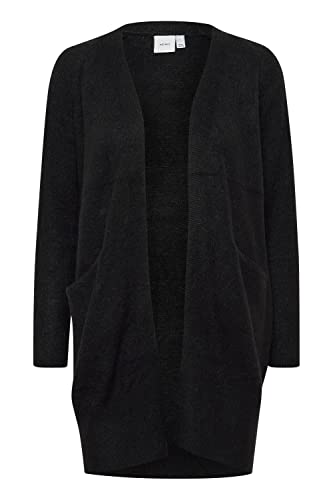 ICHI IHKAMARA CA2 Damen Lange Strickjacke Feinstrick Cardigan Longstrickjacke Long-Strickcardigan Regular-Fit, Größe:XL, Farbe:Black (194008) von ICHI