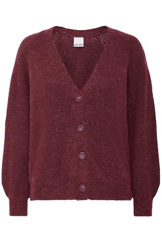 ICHI IHKAMARA Damen Strickjacke Cardigan mit Feinstrick Knöpfen leicht elastisch V-Auschnitt Regular fit, Größe:L, Farbe:Port Royale (191627) von ICHI
