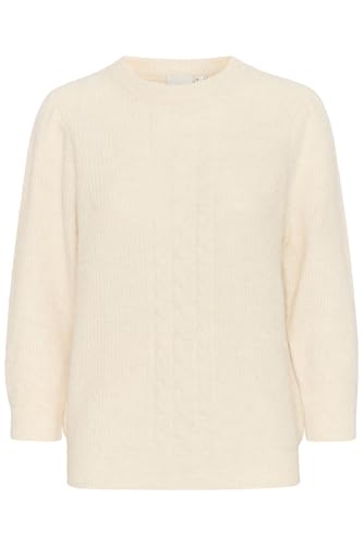 ICHI IHKAMARA Damen Strickpullover Grobstrick Pullover mit Rundhals RIPP-Saum leicht elastisch Loose fit, Größe:XL, Farbe:Cloud Dancer (114201) von ICHI
