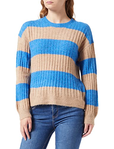 ICHI IHKAMARA LS Stripe Damen Strickpullover Grobstrick Pullover Strickpullover mit Rundhalsausschnitt Regular-Fit, Größe:M, Farbe:French Blue (184140) von ICHI