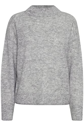 ICHI IHKAMARA LS3 Damen Strickpullover Feinstrick Pullover Strickpullover mit Turtleneck Regular-Fit, Größe:L, Farbe:Grey Melange (200318) von ICHI