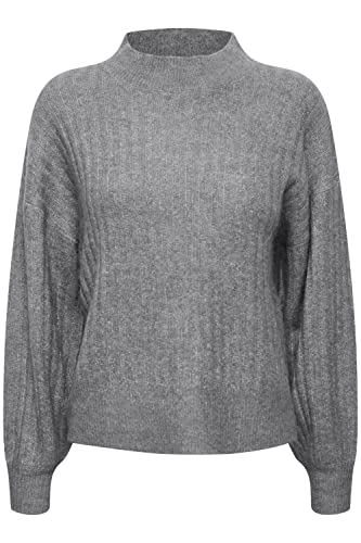 ICHI IHKAMARA LS5 Damen Strickpullover Strickpullover mit Turtleneck und Ballonärmeln Regular-Fit, Größe:S, Farbe:Dark Grey Melange (200319) von ICHI