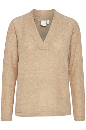 ICHI IHKAMARA V LS Damen Strickpullover Feinstrick Pullover Strickpullover mit V-Ausschnitt Slim-Fit, Größe:2XL, Farbe:Nomad (161212) von ICHI