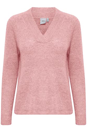 ICHI IHKAMARA V LS Damen Strickpullover Feinstrick Pullover Strickpullover mit V-Ausschnitt Slim-Fit, Größe:2XL, Farbe:Pink Nectar (142305) von ICHI