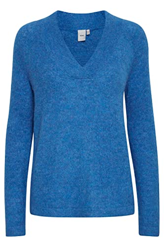 ICHI IHKAMARA V LS Damen Strickpullover Feinstrick Pullover Strickpullover mit V-Ausschnitt Slim-Fit, Größe:L, Farbe:French Blue (184140) von ICHI