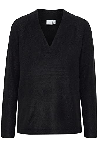 ICHI IHKAMARA V LS Damen Strickpullover Feinstrick Pullover Strickpullover mit V-Ausschnitt Slim-Fit, Größe:S, Farbe:Black (194008) von ICHI