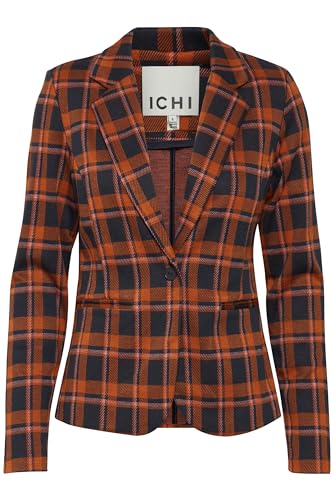 ICHI IHKATE CHECKO BL Damen Blazer Kurzblazer Jacke Karierter EIN-Knopf-Blazer mit Stretch und Reverskragen, Größe:L, Farbe:Total Eclipse Checko Jaquard (202857) von ICHI