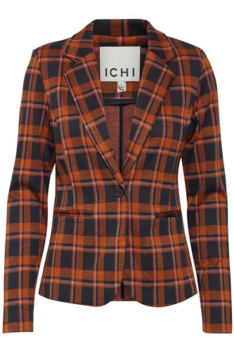 ICHI IHKATE CHECKO BL Damen Blazer Kurzblazer Jacke Karierter EIN-Knopf-Blazer mit Stretch und Reverskragen, Größe:S, Farbe:Total Eclipse Checko Jaquard (202857) von ICHI