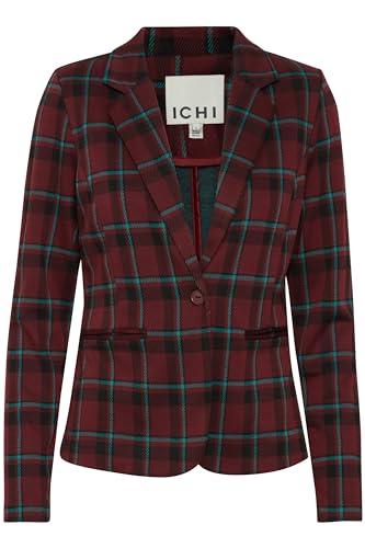 ICHI IHKATE CHECKO BL Damen Blazer Kurzblazer Jacke Karierter EIN-Knopf-Blazer mit Stretch und Reverskragen, Größe:XL, Farbe:Port Royale Checko Jaquard (202858) von ICHI