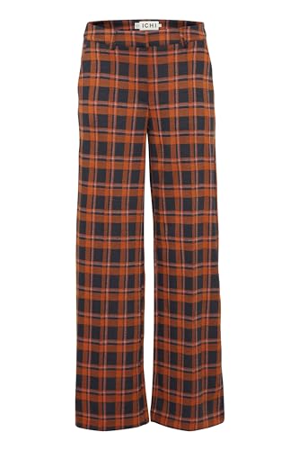 ICHI IHKATE CHECKO PA2 Damen Hose Stoffhose mit Stretch gerader Schnitt niedriger Bund, Größe:L, Farbe:Total Eclipse Checko Jaquard (202857) von ICHI