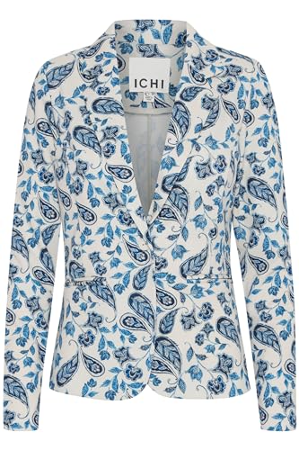 ICHI IHKATE Damen Blazer Jackenblazer Anzugsakko Reverskragen Regular fit, Größe:M, Farbe:Baleine Blue AOP (202922) von ICHI