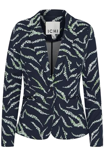 ICHI IHKATE Damen Blazer Jackenblazer Anzugsakko Reverskragen Regular fit, Größe:M, Farbe:Total Eclipse Zebra Flower AOP (202811) von ICHI