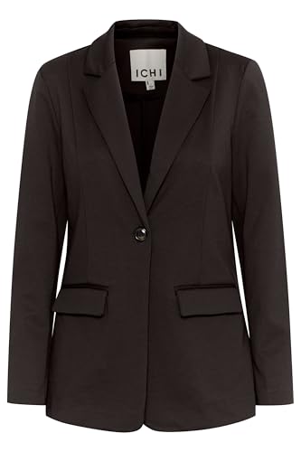 ICHI IHKATE Damen Blazer Jackenblazer Anzugsjacke mit 1-Knopf-Form Klapptaschen Reverskragen leicht elastisch Regular fit, Größe:L, Farbe:Black (194008) von ICHI