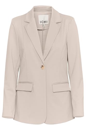 ICHI IHKATE Damen Blazer Jackenblazer Anzugsjacke mit 1-Knopf-Form Klapptaschen Reverskragen leicht elastisch Regular fit, Größe:L, Farbe:Doeskin (151308) von ICHI