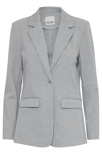 ICHI IHKATE Damen Blazer Jackenblazer Anzugsjacke mit 1-Knopf-Form Klapptaschen Reverskragen leicht elastisch Regular fit, Größe:XL, Farbe:Grey Melange (200318) von ICHI