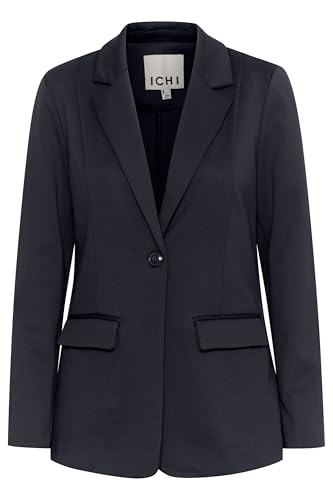 ICHI IHKATE Damen Blazer Jackenblazer Anzugsjacke mit 1-Knopf-Form Klapptaschen Reverskragen leicht elastisch Regular fit, Größe:XXL, Farbe:Total Eclipse (194010) von ICHI