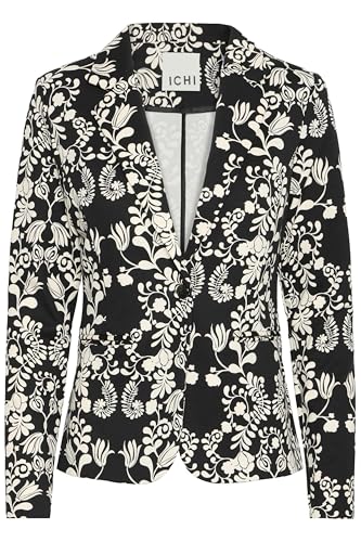 ICHI IHKATE Damen Blazer Longblazer/Kurzblazer Jacke Regular fit, Größe:M, Farbe:Black Flower AOP (203978) von ICHI
