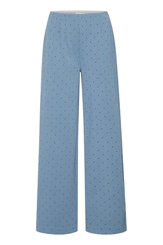 ICHI IHKATE Damen Hose Stoffhose Culotte-Hose mit Ziernähten seitlichen Reißverschluss Gemustert Regular fit, Größe:L, Farbe:Blue Mirage Flock Dot (203449) von ICHI
