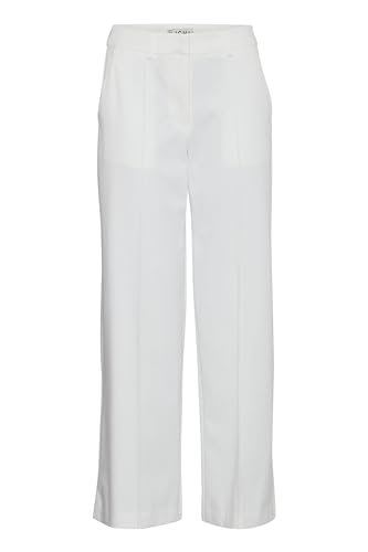 ICHI IHKATE Damen Hose Stoffhose mit Stretch gerader Schnitt mit Ziernähte Gürtelschlaufen leicht elastisch, Größe:XXL, Farbe:Cloud Dancer (114201) von ICHI