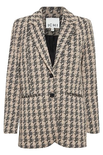 ICHI IHKATE Houndstooth Oversize BL Damen Blazer Jackenblazer 59% Polyester, 39% Viskose, 2% Elasthan Loose fit, Größe:S, Farbe:Doeskin Houndstooth (202751) von ICHI