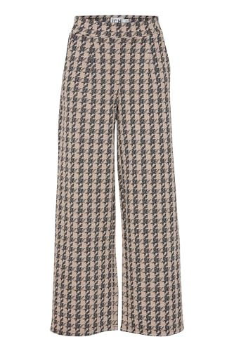 ICHI IHKATE Houndstooth Wide PA Damen Stoffhose Hose 59% Polyester, 39% Viskose, 2% Elasthan Straight fit, Größe:L, Farbe:Doeskin Houndstooth (202751) von ICHI