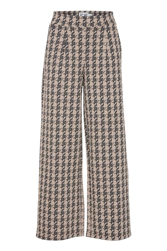 ICHI IHKATE Houndstooth Wide PA Damen Stoffhose Hose 59% Polyester, 39% Viskose, 2% Elasthan Straight fit, Größe:XL, Farbe:Doeskin Houndstooth (202751) von ICHI