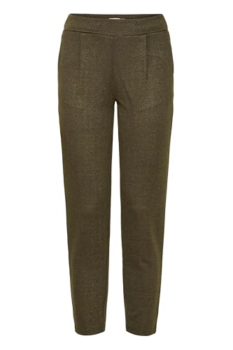 ICHI IHKATE Jacquard Damen Hose Stoffhose mit Eingrifftaschen Paspeltaschen Gummizug leicht elastisch Regular fit, Größe:L, Farbe:Black/Lizard Herringbone (203618) von ICHI