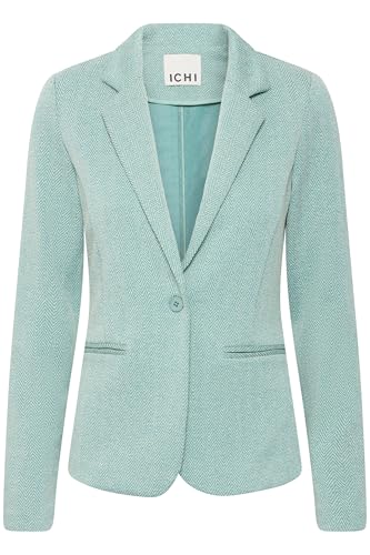 ICHI IHKATE Jacquard Damen Blazer Jackenklazer mit Reverskragen Paspeltaschen V-Ausschnitt 1-Knopf-Form leicht elastisch Slim fit, Größe:L, Farbe:Beryl Green/Almond Herringbone (204260) von ICHI
