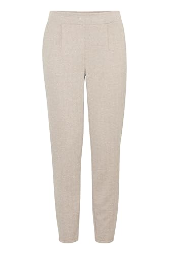ICHI IHKATE Jacquard Damen Hose Stoffhose mit Eingrifftaschen Paspeltaschen Gummizug leicht elastisch Regular fit, Größe:L, Farbe:Fungi/Almond Milk Herringbone (204261) von ICHI