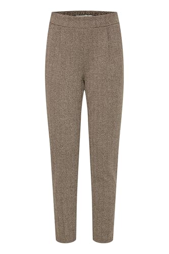 ICHI IHKATE Jacquard Damen Hose Stoffhose mit Eingrifftaschen Paspeltaschen Gummizug leicht elastisch Regular fit, Größe:L, Farbe:Java/Almond Milk Herringbone (204115) von ICHI