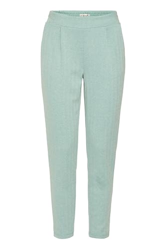 ICHI IHKATE Jacquard Damen Hose Stoffhose mit Eingrifftaschen Paspeltaschen Gummizug leicht elastisch Regular fit, Größe:S, Farbe:Beryl Green/Almond Herringbone (204260) von ICHI