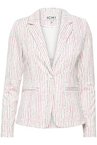 ICHI IHKATE Print BL15 Damen Blazer Kurzblazer Jacke gemusterter EIN-Knopf-Blazer mit Stretch und Reverskragen, Größe:S, Farbe:Cloud Dancer Multi Stripe AOP (202016) von ICHI