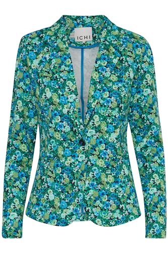 ICHI IHKATE Print BL18 Damen Blazer Jackenblazer 74% Polyester, 22% Viskose, 4% Elasthan Regular fit, Größe:L, Farbe:Blue Green Multi Flower AOP (202699) von ICHI