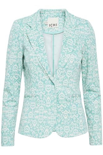 ICHI IHKATE Print BL19 Damen Blazer Jackenblazer mit 1-Knopf-Form Revervskragen Paspeltaschen Regular fit, Größe:S, Farbe:Nile Blue Ikat AOP (203045) von ICHI