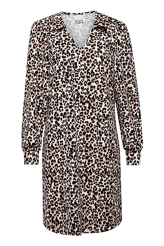 ICHI IHKATE Print DR6 Damen Freizeitkleid Kleid Minikleid mit Hemdkragen Langarm Regular-Fit, Größe:2XL, Farbe:Leo Mix 1 (201751) von ICHI