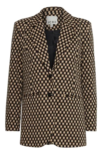 ICHI IHKATE Print Oversize BL Damen Blazer Jackenblazer 74% Polyester, 22% Viskose, 4% Elasthan Loose fit, Größe:L, Farbe:Doeskin Checks AOP (202764) von ICHI