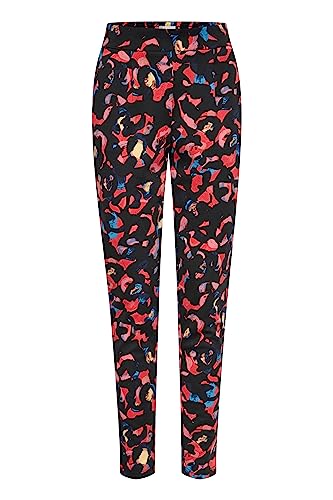 ICHI IHKATE Print PA11 Damen Hose Stoffhose mit Stretch Elastikbund Enger Schnitt, Größe:M, Farbe:Poppy Red Print Mix 1 (201725) von ICHI