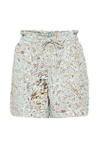 ICHI IHKATE Print SHO8 Damen Chino Shorts Bermuda Kurze Hose mit Stretch Elastikbund mit Gürtel Print Relaxed-Fit, Größe:XL, Farbe:Eggshell Blue AOP (202004) von ICHI