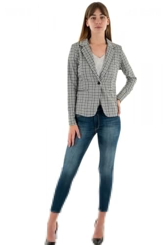 ICHI IHKATE SMALL Check BL Damen Blazer Kurzblazer Jacke Karierter EIN-Knopf-Blazer mit Stretch und Reverskragen, Größe:M, Farbe:Cloud Dancer (114201) von ICHI