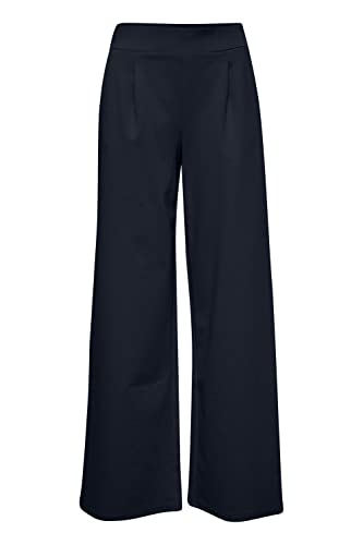 ICHI IHKATE SUS Long Wide PA2 Damen Hose Stoffhose mit Stretch hoher Elastikbund weiter Schnitt, Größe:XL, Farbe:Total Eclipse (194010) von ICHI