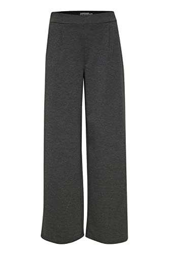 ICHI IHKATE SUS Long Wide PA2 Damen Hose Stoffhose mit Stretch hoher Elastikbund weiter Schnitt, Größe:M, Farbe:Dark Grey Melange (200319) von ICHI