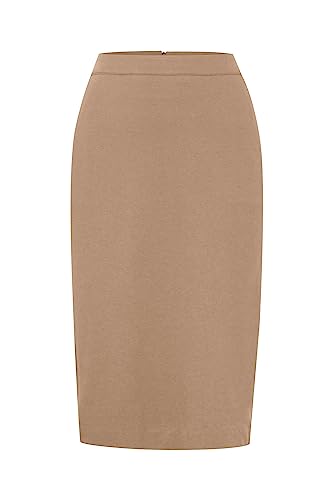 ICHI IHKATE SUS OFFICE SK Damen Kurzer Rock Midi-Pencilskirt mit Schlitz Stretch Slim-Fit, Größe:L, Farbe:Tannin (171320) von ICHI