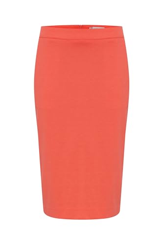 ICHI IHKATE SUS OFFICE SK Damen Kurzer Rock Midi-Pencilskirt mit Schlitz Stretch Slim-Fit, Größe:S, Farbe:Hot Coral (171656) von ICHI