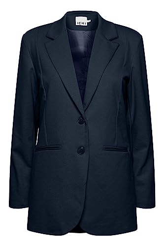 ICHI IHKATE SUS OVERSIZE BL Damen Blazer Longblazer Jacke Long-Blazer mit Knöpfen Stretch und Reverskragen, Größe:L, Farbe:Total Eclipse (194010) von ICHI
