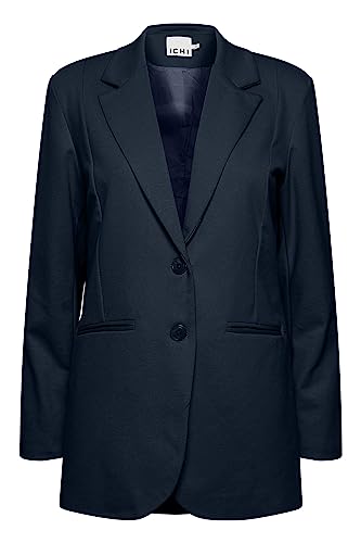 ICHI IHKATE SUS Oversize BL Damen Blazer Longblazer Jacke Long-Blazer mit Knöpfen Stretch und Reverskragen, Größe:2XL, Farbe:Total Eclipse (194010) von ICHI